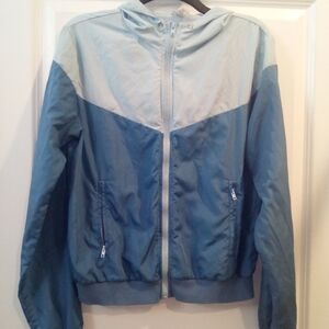 Women's Blue Zip Up Windbreaker With Hood Size Medium By FOREVER 21